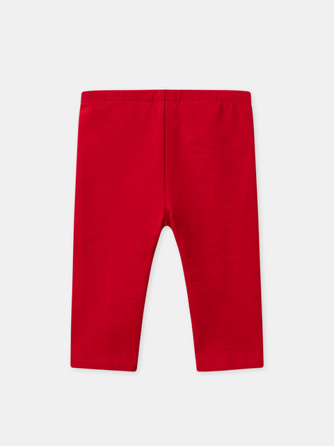 Red Cotton Fleece Leggings