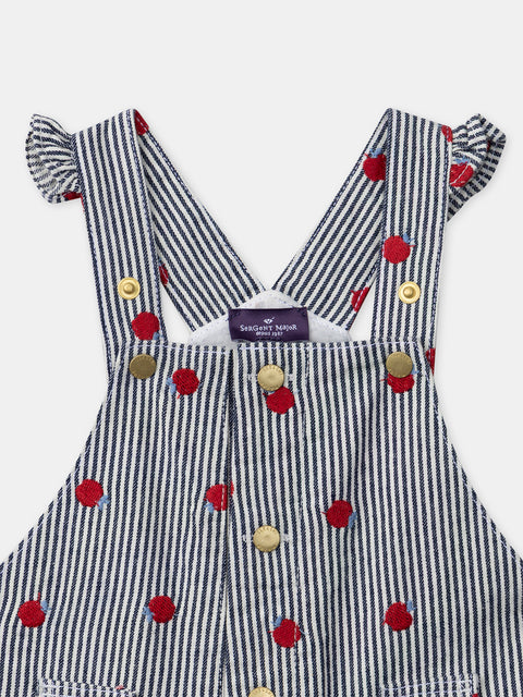 Striped Apple Embroidery Cotton Dungarees
