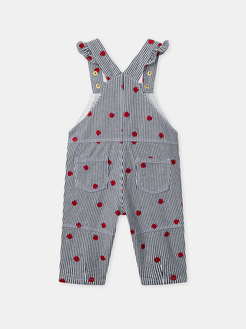 Striped Apple Embroidery Cotton Dungarees