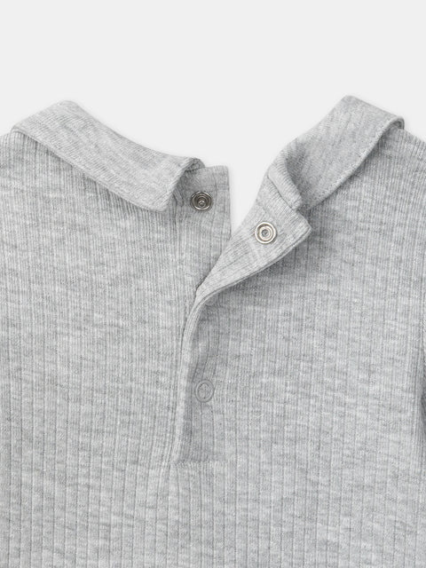 Grey Ribbed Cotton Bodysuit