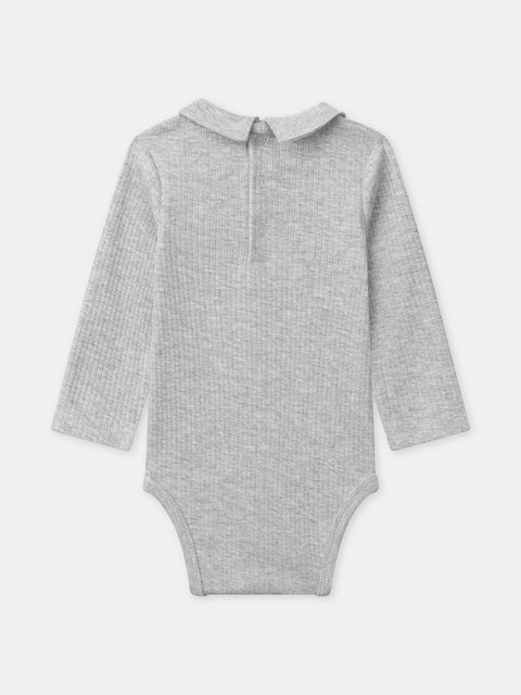 Grey Ribbed Cotton Bodysuit