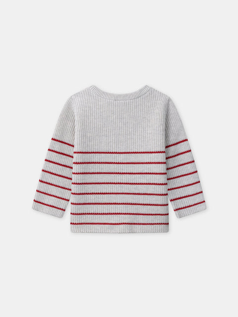 Grey Stripe Cotton Jumper