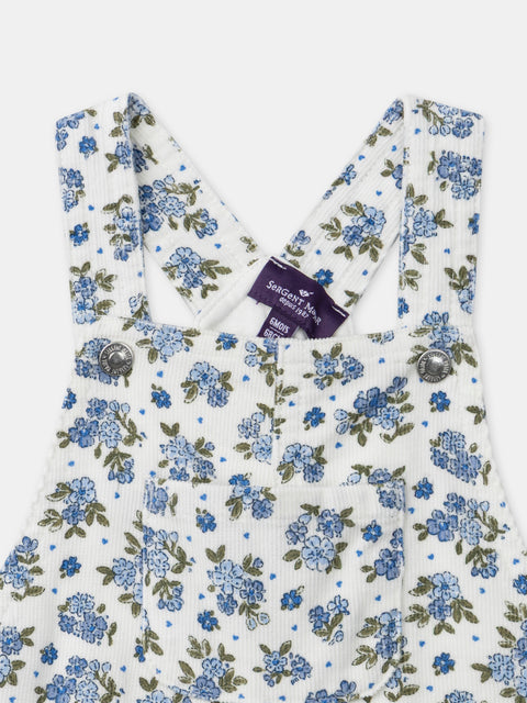 Lined Blue Floral Print Corduroy Dungarees