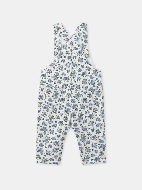 Lined Blue Floral Print Corduroy Dungarees