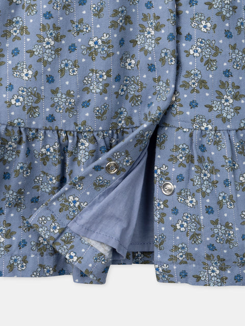 Lined Blue Floral Print Cotton Dress