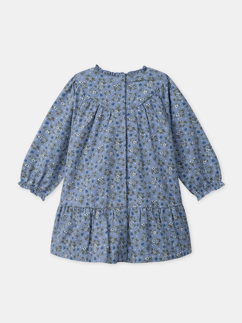 Lined Blue Floral Print Cotton Dress