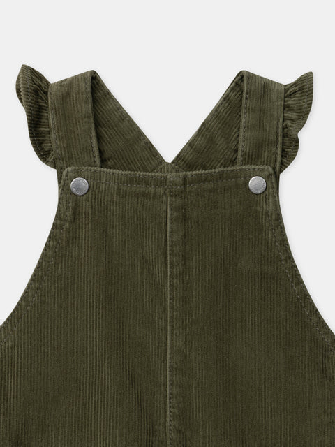 Green Corduroy Dungarees With Matching Bodysuit & Cream Tights