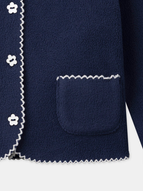Blue Collared Cardigan With Pockets