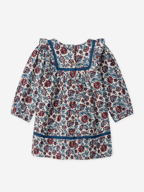 Lined Floral Print Corduroy Dress