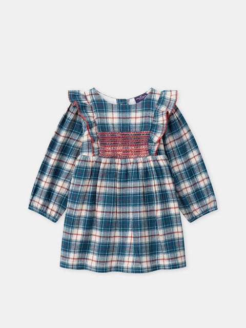 Lined Blue Check Cotton Twill Dress