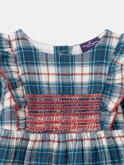 Lined Blue Check Cotton Twill Dress