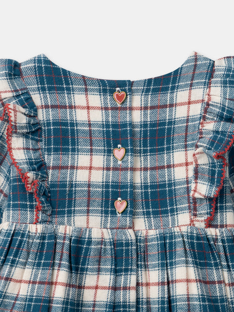 Lined Blue Check Cotton Twill Dress