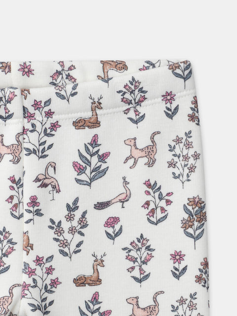 Cream Floral Print Jersey Fleece Leggings