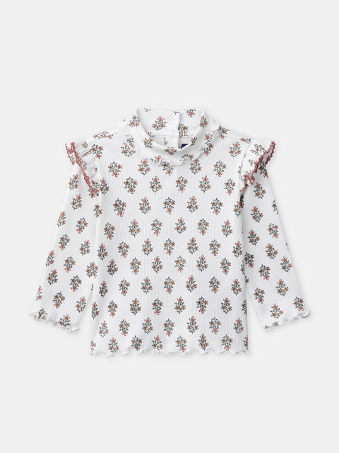 Floral Print Cotton Polo Neck
