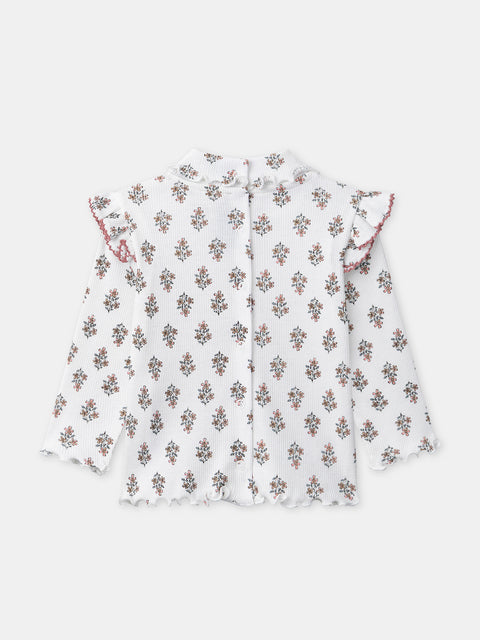 Floral Print Cotton Polo Neck