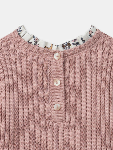 Pink Knit Dress With Printed Fabric Skirt