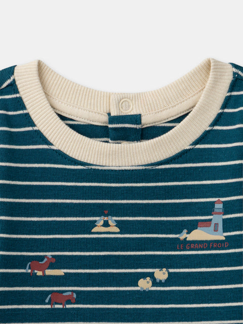 Blue & Cream Stripe Cotton Bodysuit