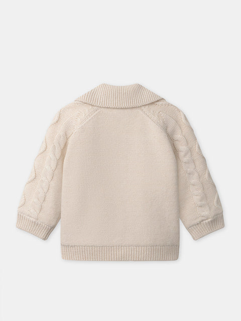 Cream Faux Fur Lined Cotton Rich Cable Cardigan