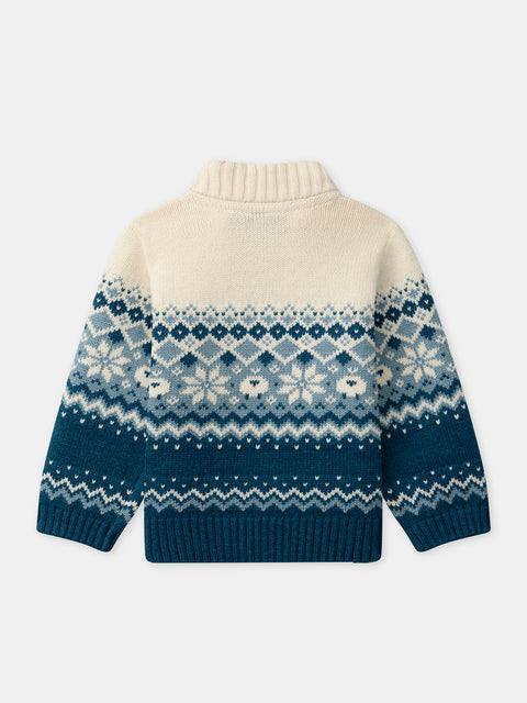 Blue Jacquard Cotton Rich Jumper