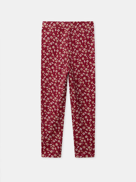 Red Floral Print Cotton Legging
