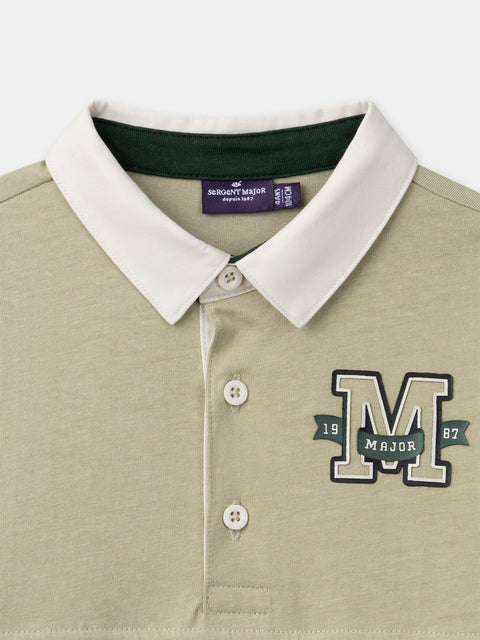 Green Colour Block Cotton Polo Shirt