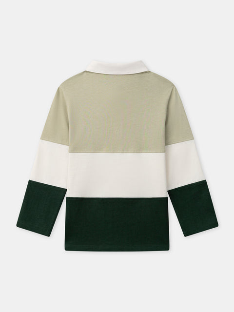 Green Colour Block Cotton Polo Shirt