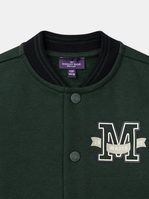 Green Cotton Fleece Baseball Style Jacket