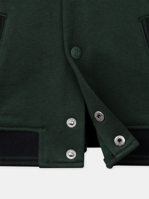 Green Cotton Fleece Baseball Style Jacket