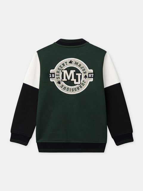 Green Cotton Fleece Baseball Style Jacket