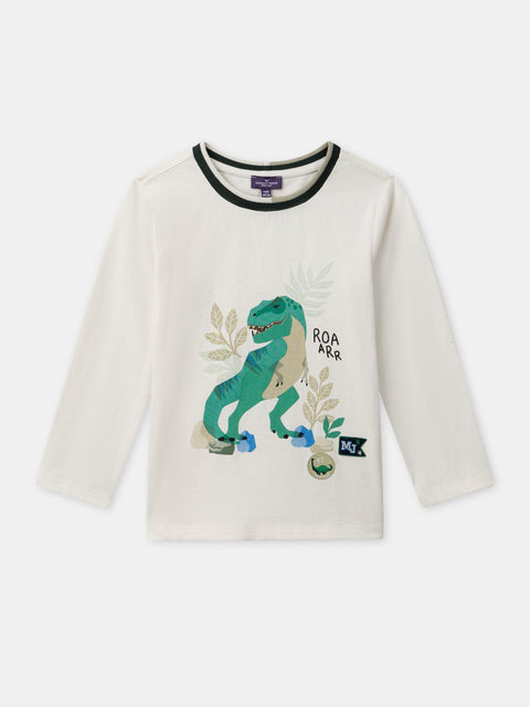 Cream Dinosaur Print Cotton T-shirt