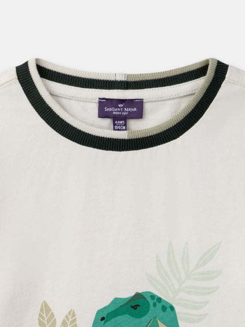 Cream Dinosaur Print Cotton T-shirt