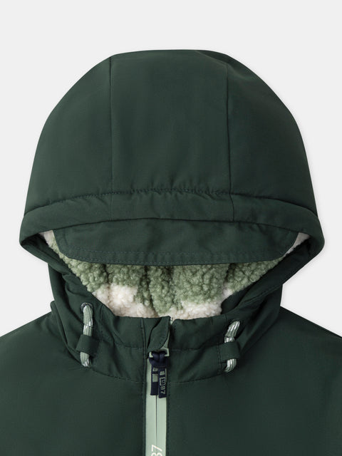 Green Hooded Sherpa Lined Canvas Coat