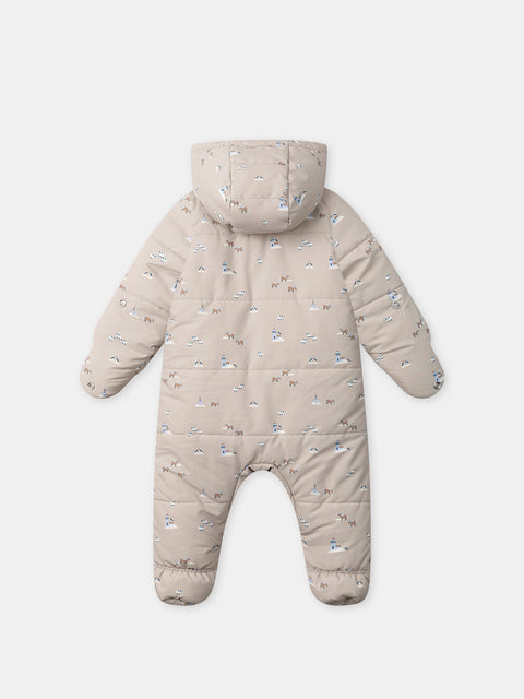 Beige Animal Print Faux Sheepskin Lined Snowsuit