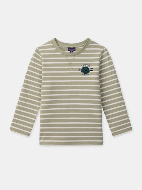 Pale Green Striped Cotton T-shirt