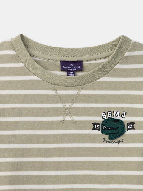 Pale Green Striped Cotton T-shirt