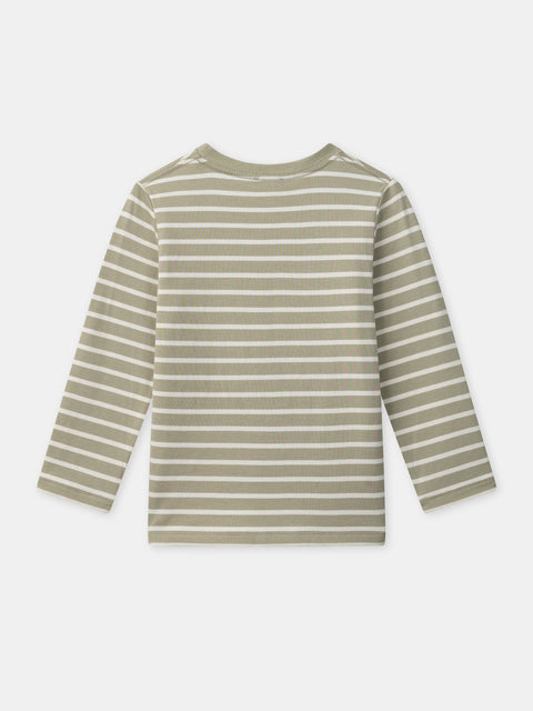 Pale Green Striped Cotton T-shirt