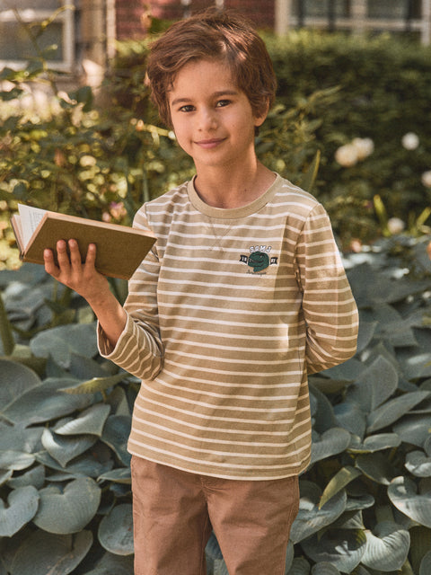 Pale Green Striped Cotton T-shirt