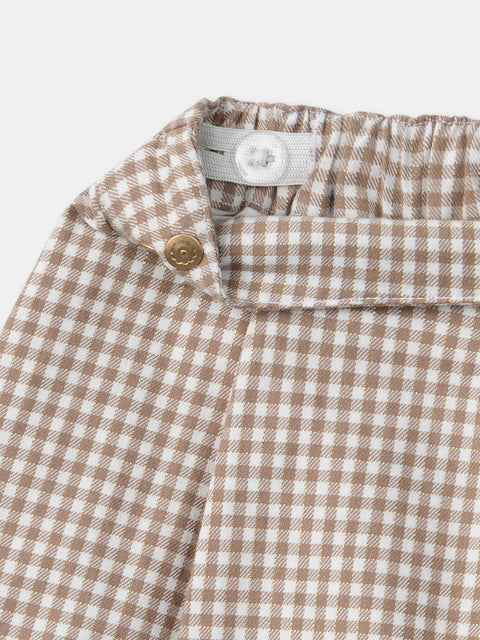 Brown & White Gingham Cotton Twill Skort