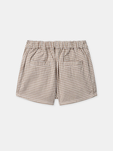 Brown & White Gingham Cotton Twill Skort