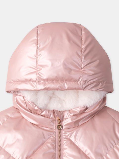 Metallic Pink Hooded Quilted Coat