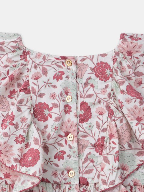 Lined Floral Print Cotton Dress