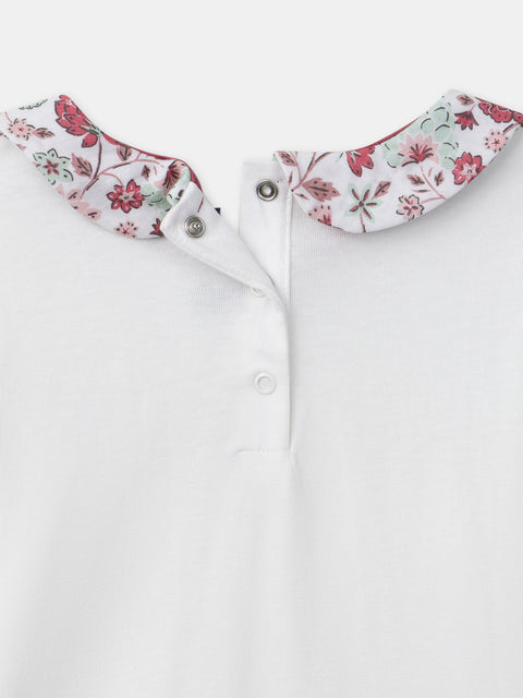 Unicorn Print Cream Cotton Collared T-shirt