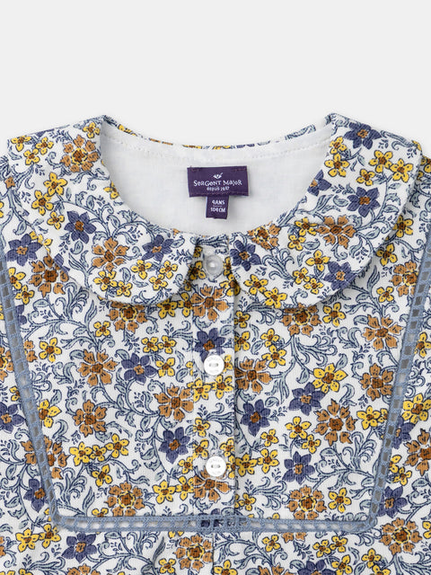 Lined Blue Floral Print Corduroy Blouse