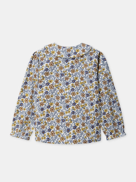 Lined Blue Floral Print Corduroy Blouse