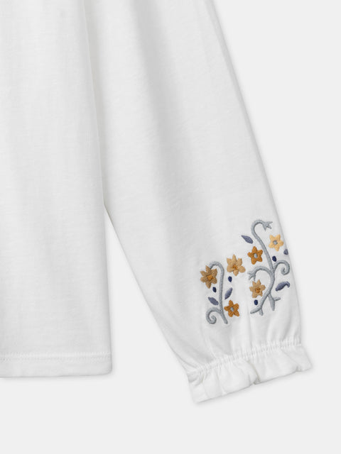 White Cotton Blouse With Printed Collar