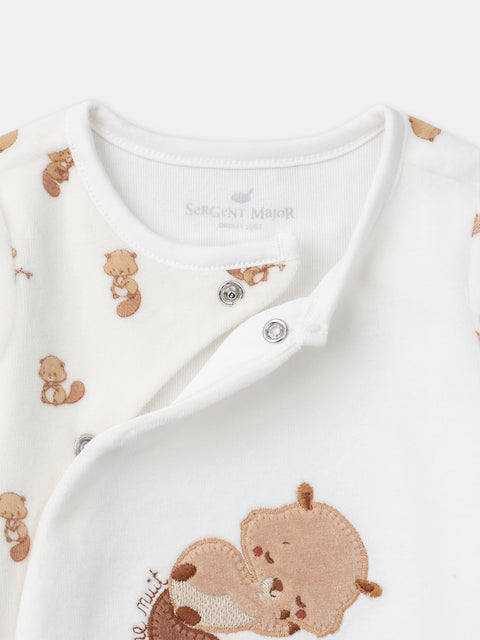 Newborn Cream Velour Sleepsuit