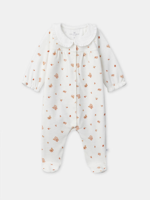 Newborn Cream Floral Print Cotton Velour Sleepsuit