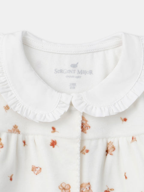 Newborn Cream Floral Print Cotton Velour Sleepsuit