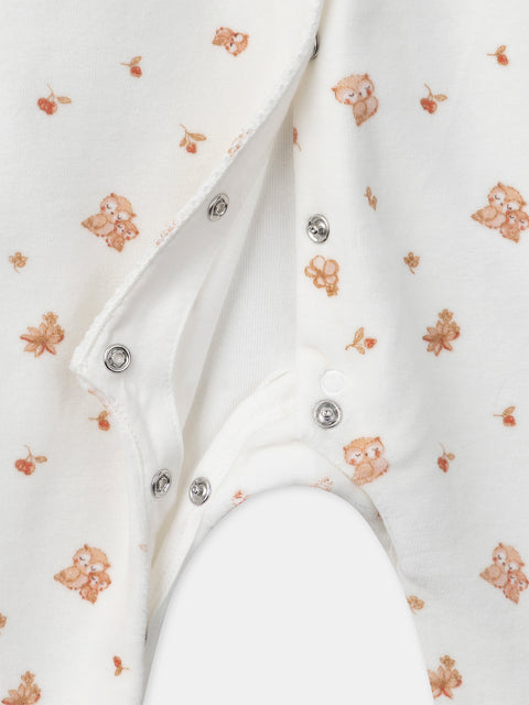 Newborn Cream Floral Print Cotton Velour Sleepsuit