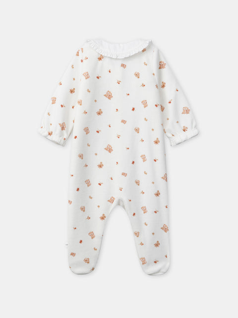 Newborn Cream Floral Print Cotton Velour Sleepsuit